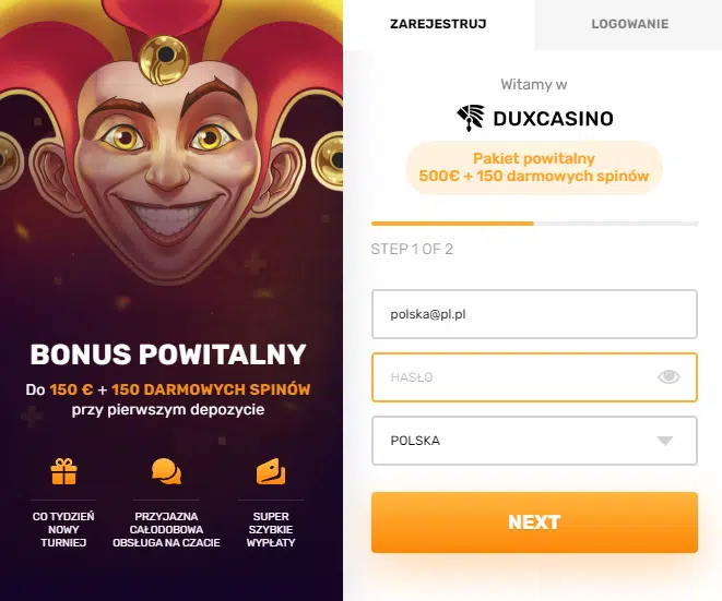Jak mogę się zarejestrować w Dux Casino?