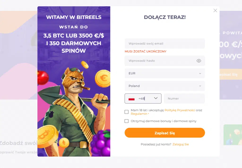 bitreels jak się zarejestrować
