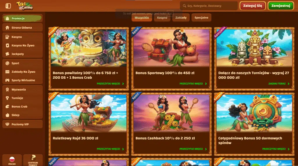 Informacje o bonusie powitalnym w Tiki Casino Polska