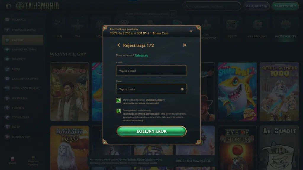 Jak zarejestrować konto w Talismania Casino Polska
