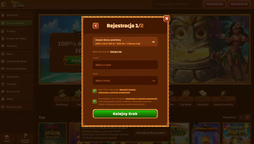 Krok po kroku – rejestracja w Tiki Casino Polska