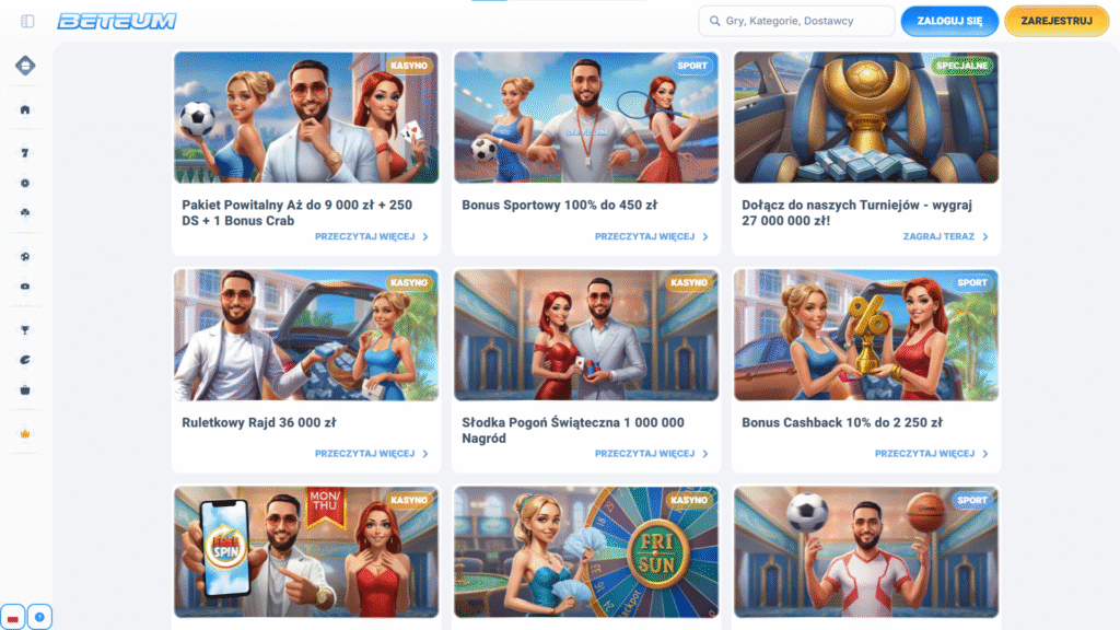 Bonus powitalny w Beteum dla graczy z Polski