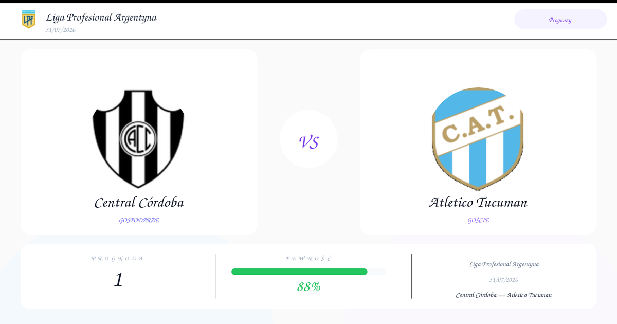 Darmowe Typy: Central Córdoba vs Atletico Tucuman | Liga Profesional Argentyna | 31/07/2026